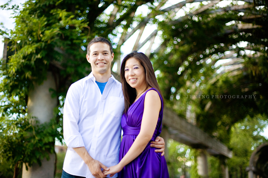 Christopher Columbus park engagement session in Boston, MA - couple under arches