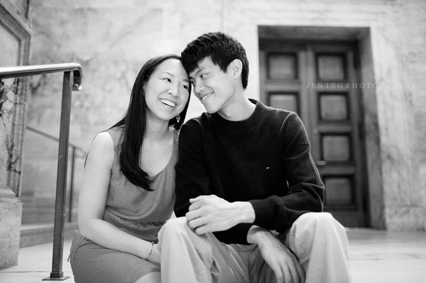 Boston Public Library engagement session - Couple on stairs