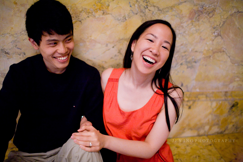 Boston engagement - couple in BPL laughing