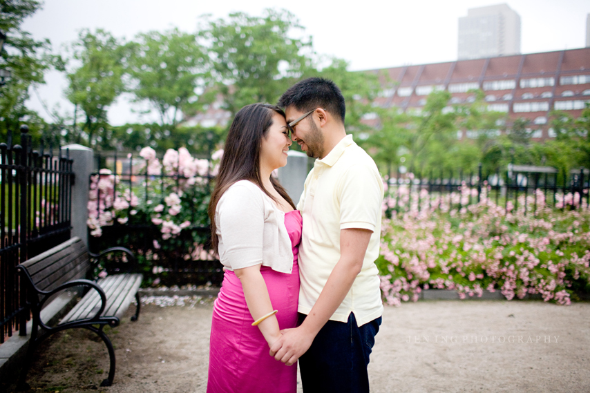 Boston engagement - couple in rose garden