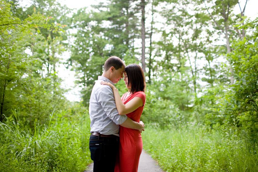 engagement session in the woods - couple in Wellesley, MA