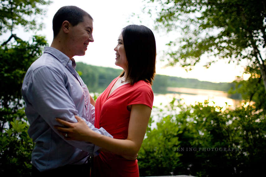 Boston engagement session at sunset - couple along lake