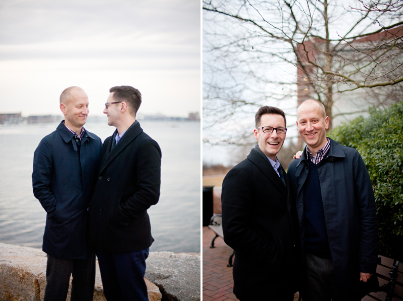 boston waterfront engagement - couple along water