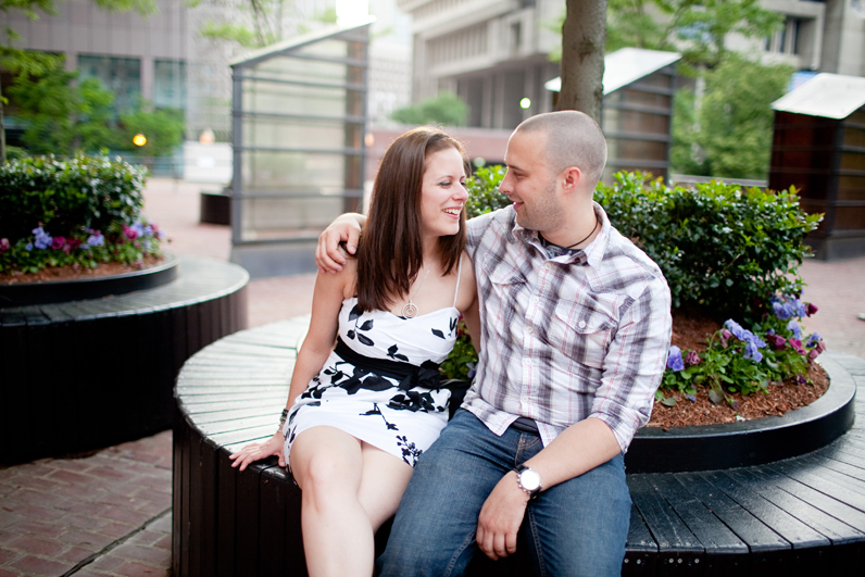 fanueil hall engagement session - couple laughing